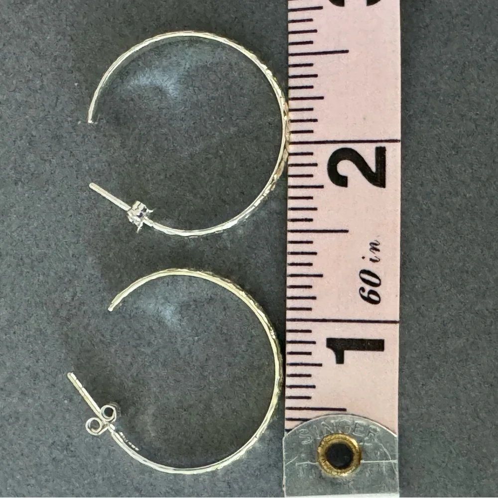 Hammered Sterling Silver Hoop Earrings - Picture 7 of 9